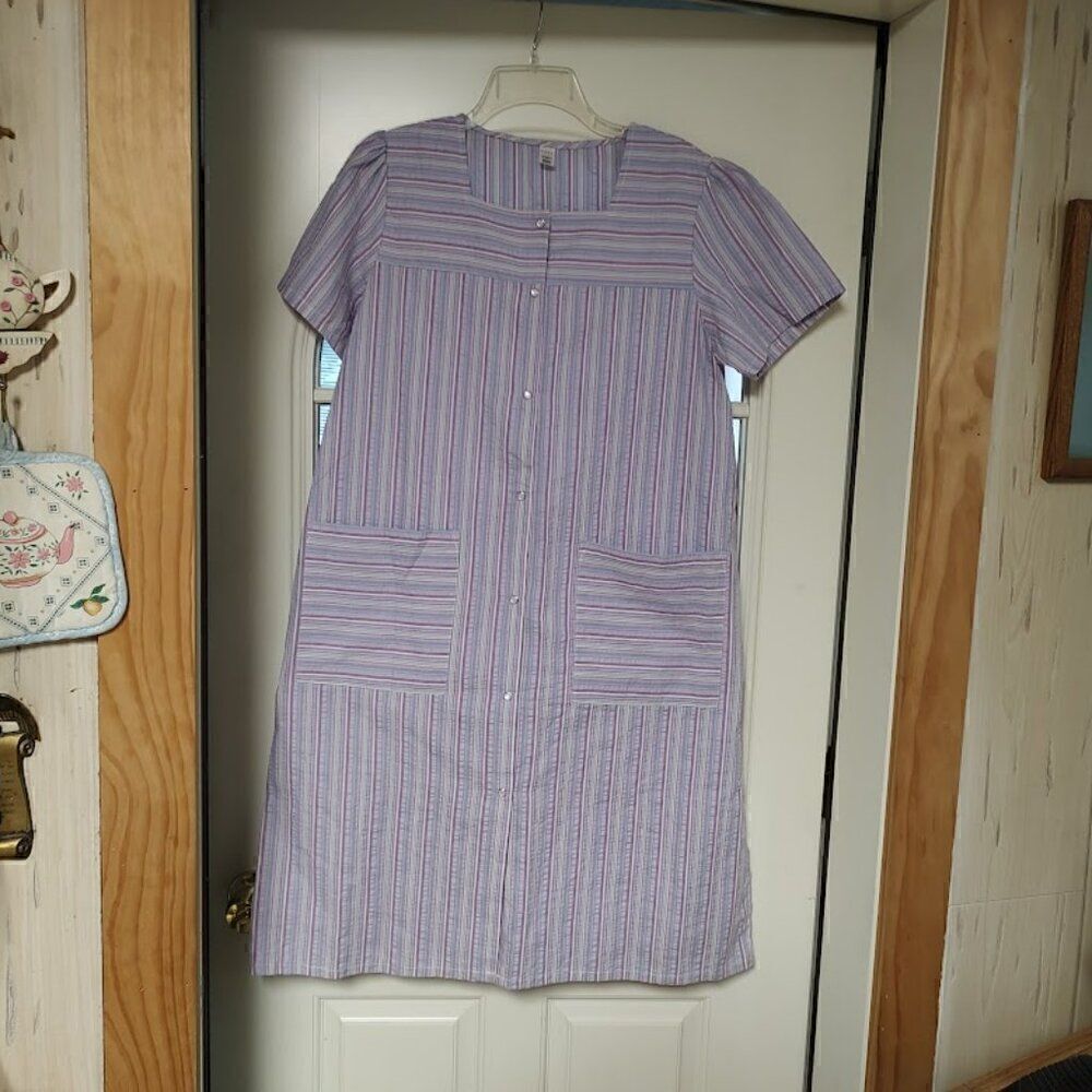 New Pinkk Purple Multi-Color Striped Housecoat Duster Size Women's M